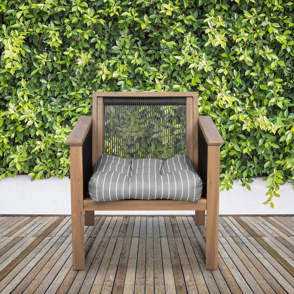 Gray Striped Polyfill Outdoor Square Chair Cushion Set
