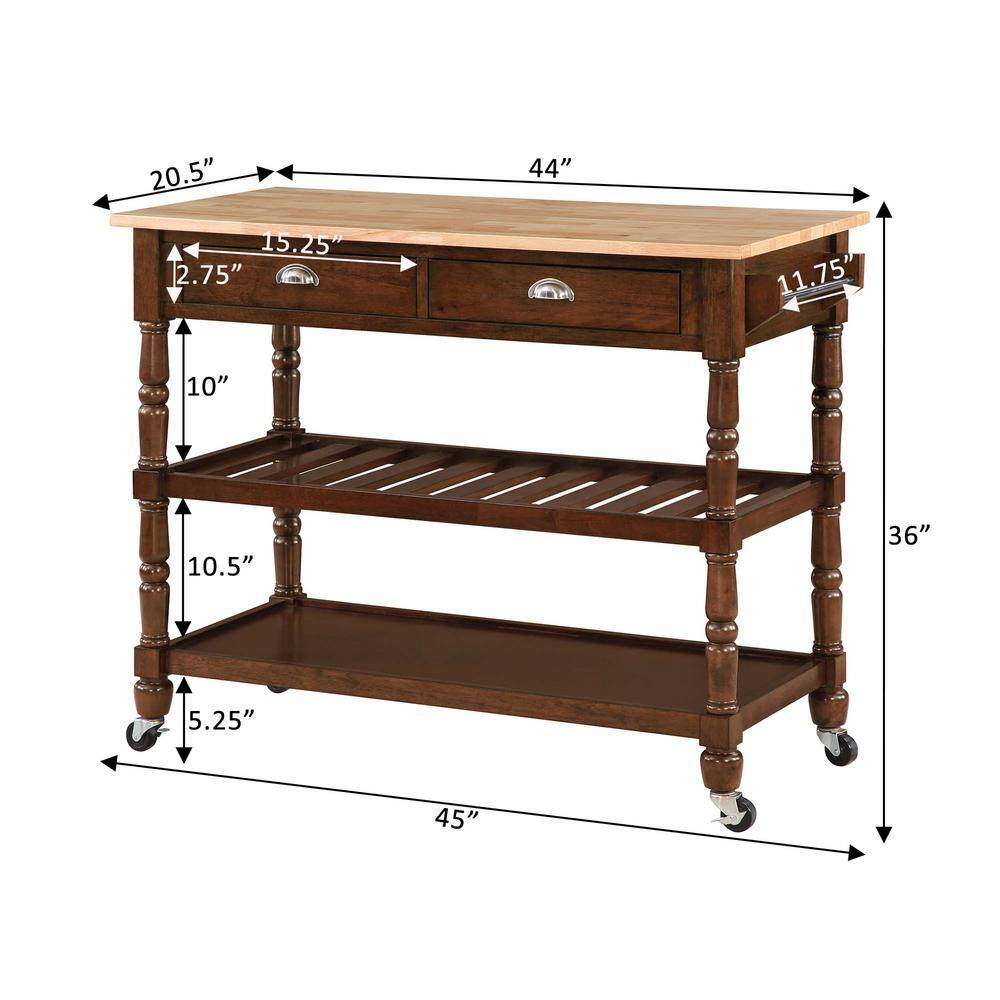 Espresso Solid Wood Butcher Block Kitchen Cart with Wine Rack