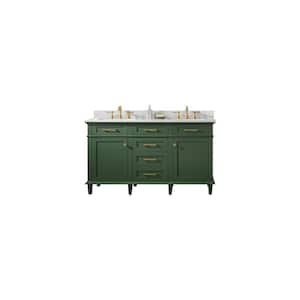 60 in. W x 22 in. D Vanity in Vogue Green with Marble Vanity Top in White with White Basin With Backsplash