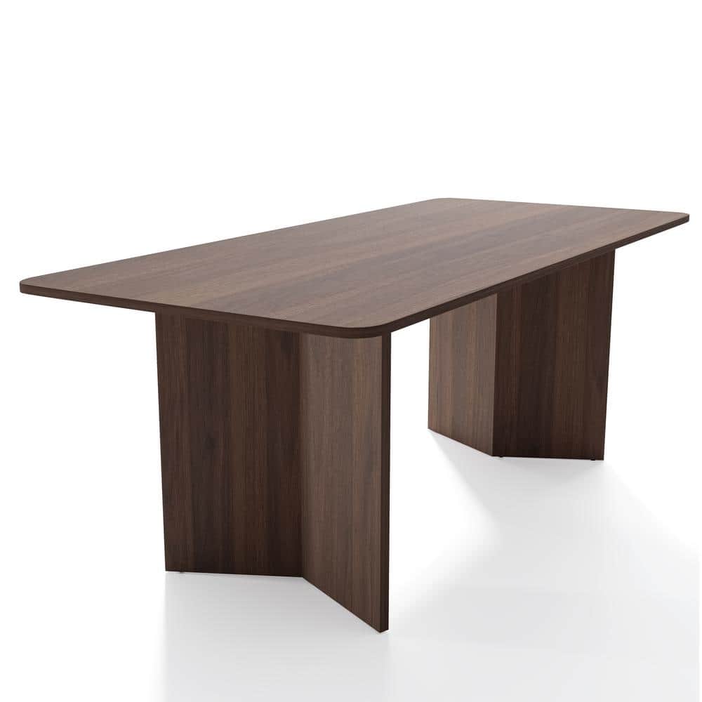Dovelina Brix Modern Rectangle Walnut Wood Top 67 in. Double Pedestal