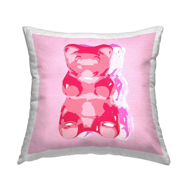 Pink Gummy Candy Bear Pink Square Outdoor Throw Pillow