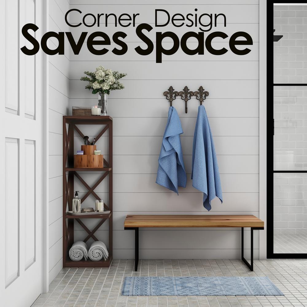 Brown Wood 4-Shelf Criss-Cross Corner Bookcase