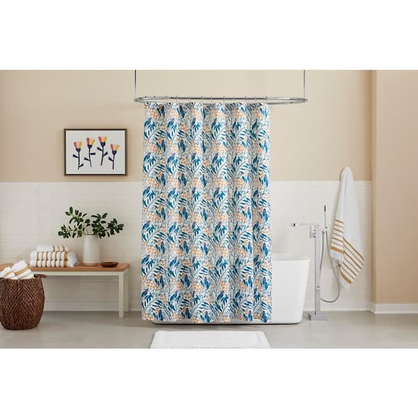 Stylewell Blue Multi Color Fl Shower Curtain, Navy Blue Ruffle Shower Curtain