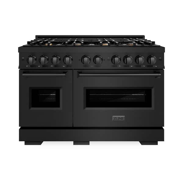 Classic 48 in. 8-Burner Gas Range with Double Oven and Brass Burners in Black Stainless Steel