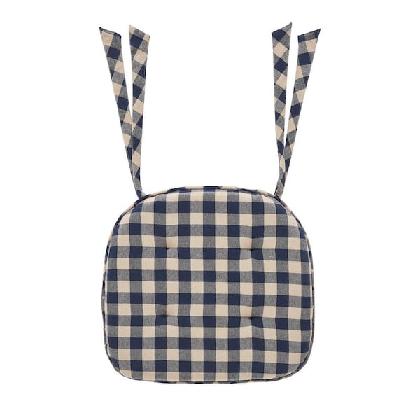 VHC BRANDS My Country Navy Khaki Checkered Chair Pad