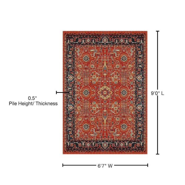 SAFAVIEH Vintage Hamadan Orange/Navy 7 ft. x 9 ft. Border Area Rug