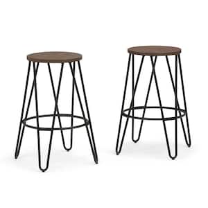 Simeon in Cocoa Brown / Black 26 inch Metal Counter Height Stool with Wood Seat (Set of 2)