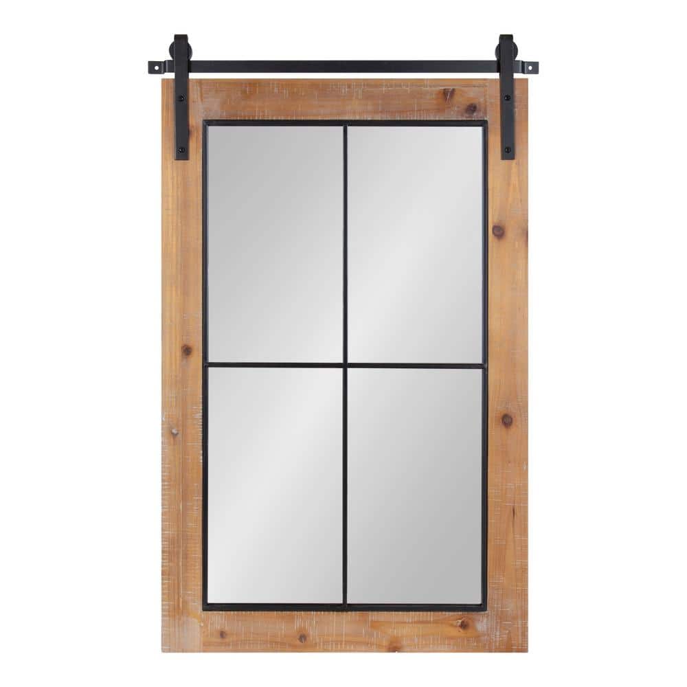 Rustic Brown Wood Windowpane Framed Wall Mirror
