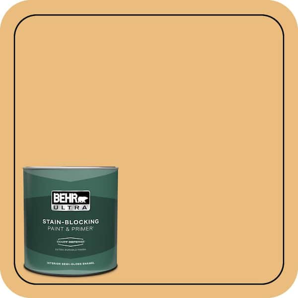 BEHR ULTRA 1 qt. #310D-4 Gold Buff Extra Durable Semi-Gloss Enamel Interior Paint & Primer