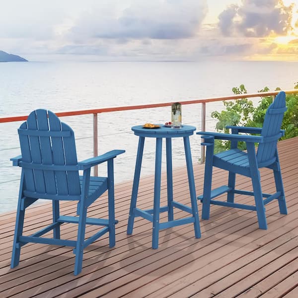 OrangeOne Sean Navy Blue 2-Piece Plastic Outdoor Patio Bistro Bar Stool Bar Height Adirondack Chair Set of 2