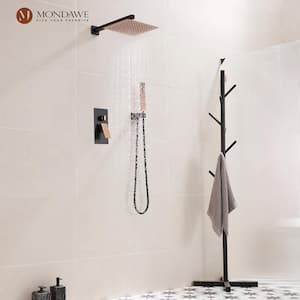 Athens 2-Spray Patterns 10 in. Wall Mount Fixed and Handheld Shower Head 2.5 GPM in Black and Rose Gold Valve Included