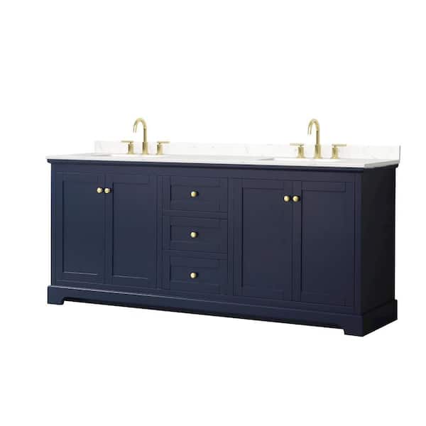 Avery 80 in. Double Freestanding Dark Blue Bath Vanity with Carrara Cultured Marble Top