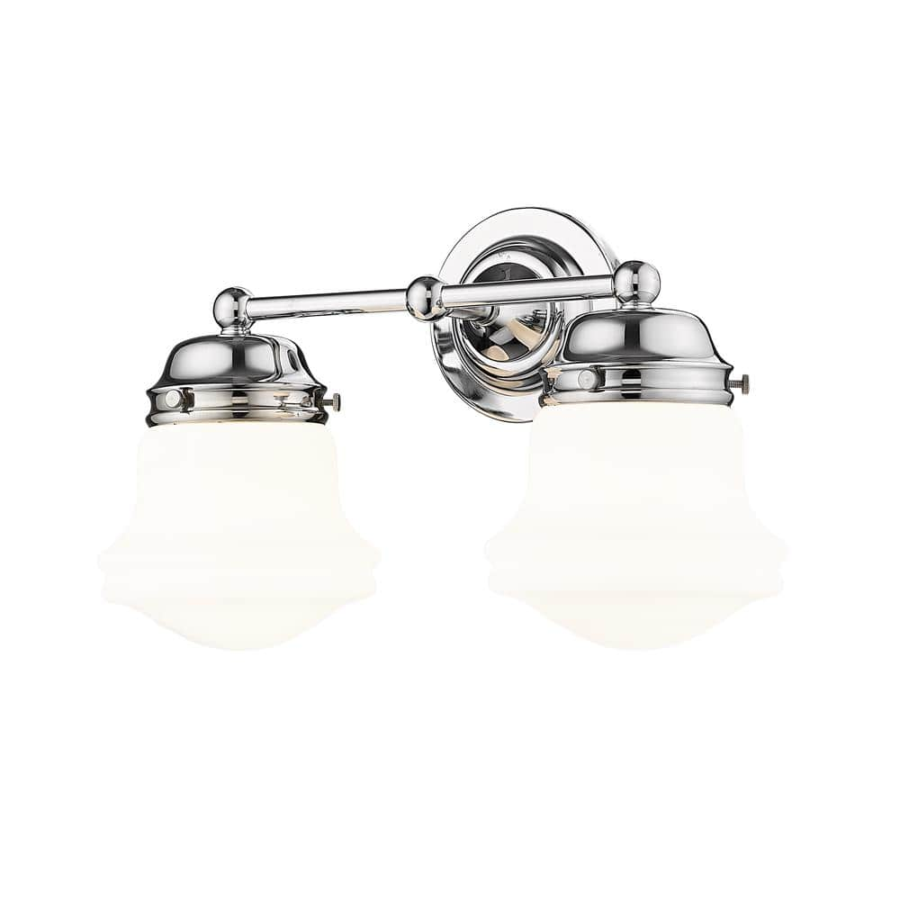 Vaughn 15.5 in. 2-Light Chrome Vanity-Light with Matte Opal Glass Shade ...