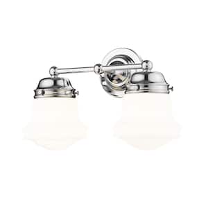Vaughn 15.5 in. 2-Light Chrome Vanity-Light with Matte Opal Glass Shade with No Bulbs Included