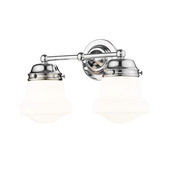 Unbranded Vaughn 15.5 in. 2-Light Chrome Vanity-Light with Matte Opal Glass Shade with No Bulbs Included
