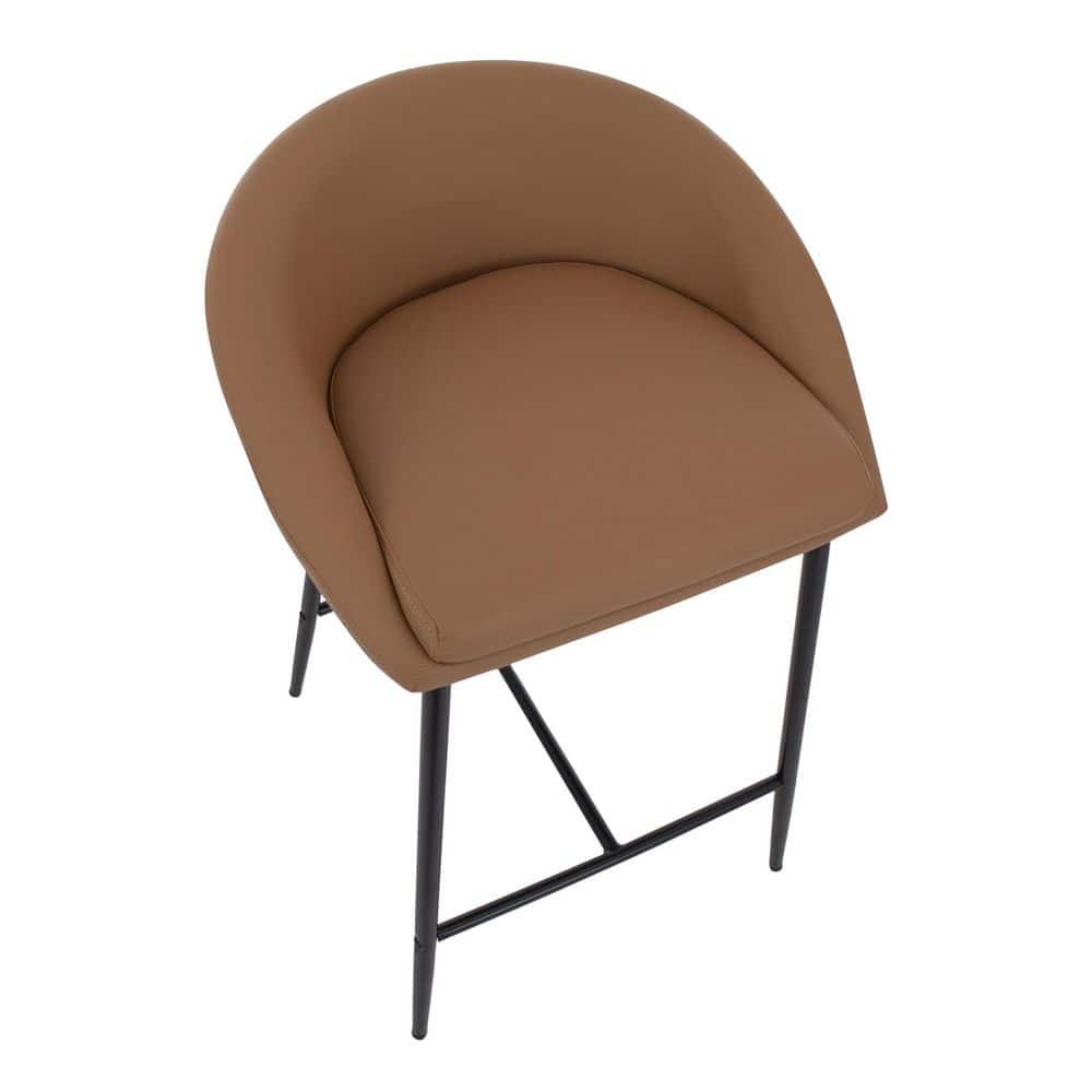 Camel Faux Leather Counter Stools with Black Metal Frame, Set of 2