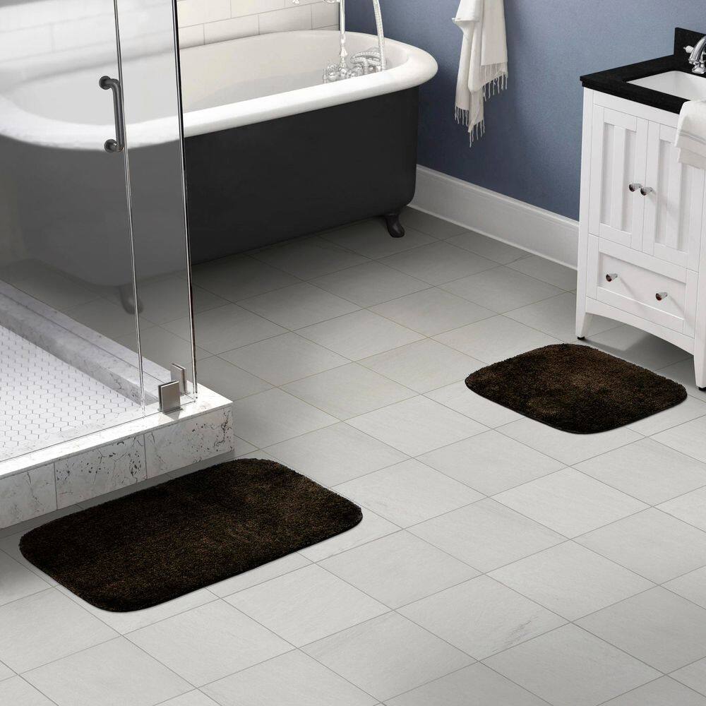 Chocolate Nylon Traditional 2-Piece Bathroom Rug Set