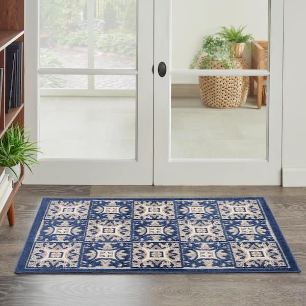 Aloha Blue doormat 3 ft. x 4 ft. Moroccan Boho Geometric Indoor/Outdoor Bathroom Area Rug