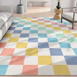 Multi Blue 7 ft. 10 in. x 9 ft. 10 in. Flat-Weave Apollo Square Modern Geometric Boxes Area Rug