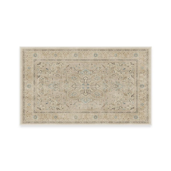 Machine Washable Rug with Standard Pad-Kamran Ivory Opal 3 ft. x 5 ft.