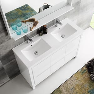 Allier 48 in. W Vanity in White with Ceramic Vanity Top in White with Double White Basin and Mirror