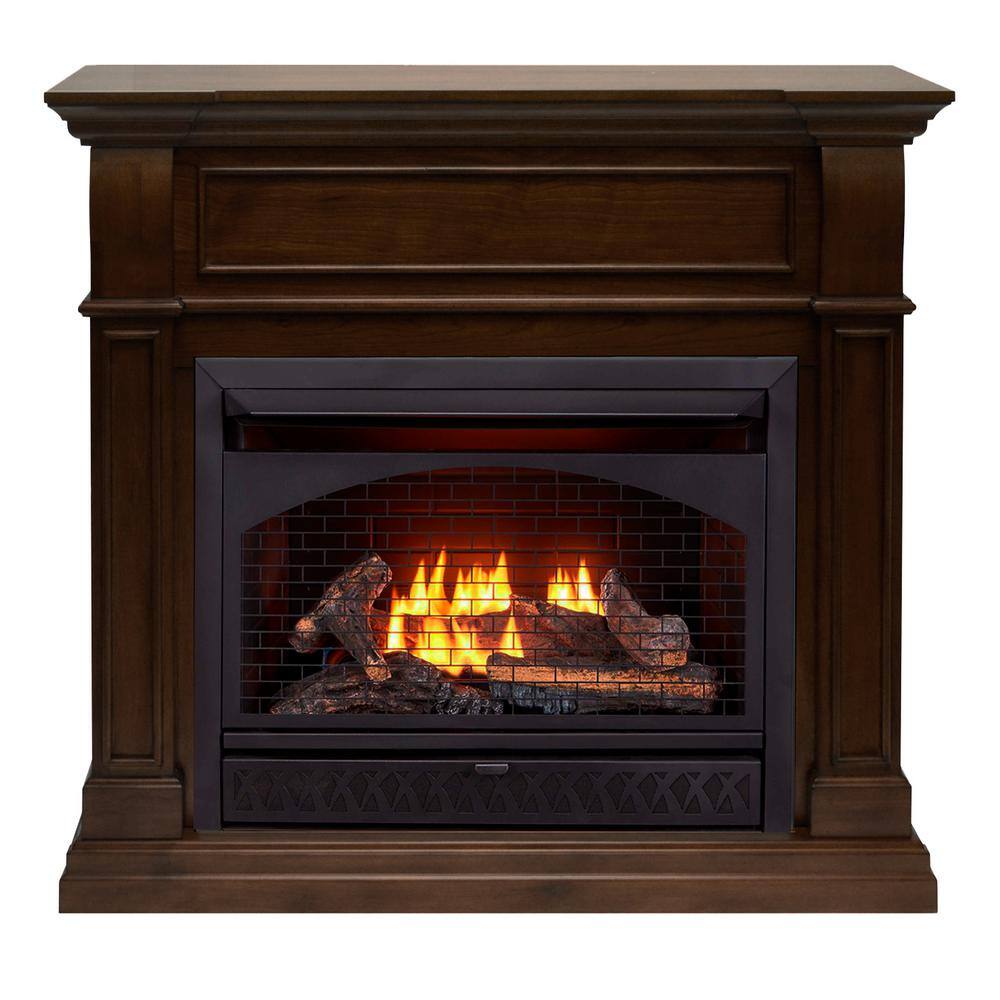 ProCom 26,000 BTU Ventless Dual Fuel Corner Fireplace System in Walnut  170117 - The Home Depot