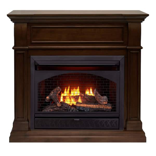 ProCom 26,000 BTU Ventless Dual Fuel Corner Fireplace System in Walnut