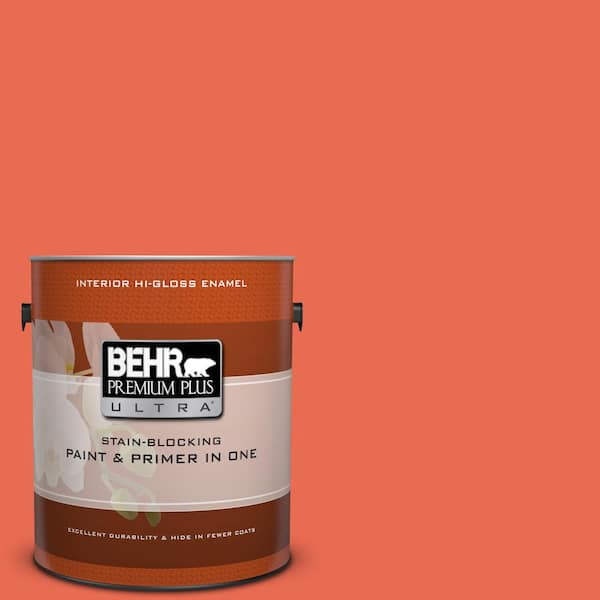BEHR Premium Plus Ultra 1 gal. #190B-6 Wet Coral Hi-Gloss Enamel Interior Paint and Primer in One