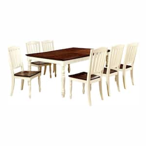 Galentine 7-Piece Vintage White and Dark Oak Wood Top Dining Set (Seats 6)