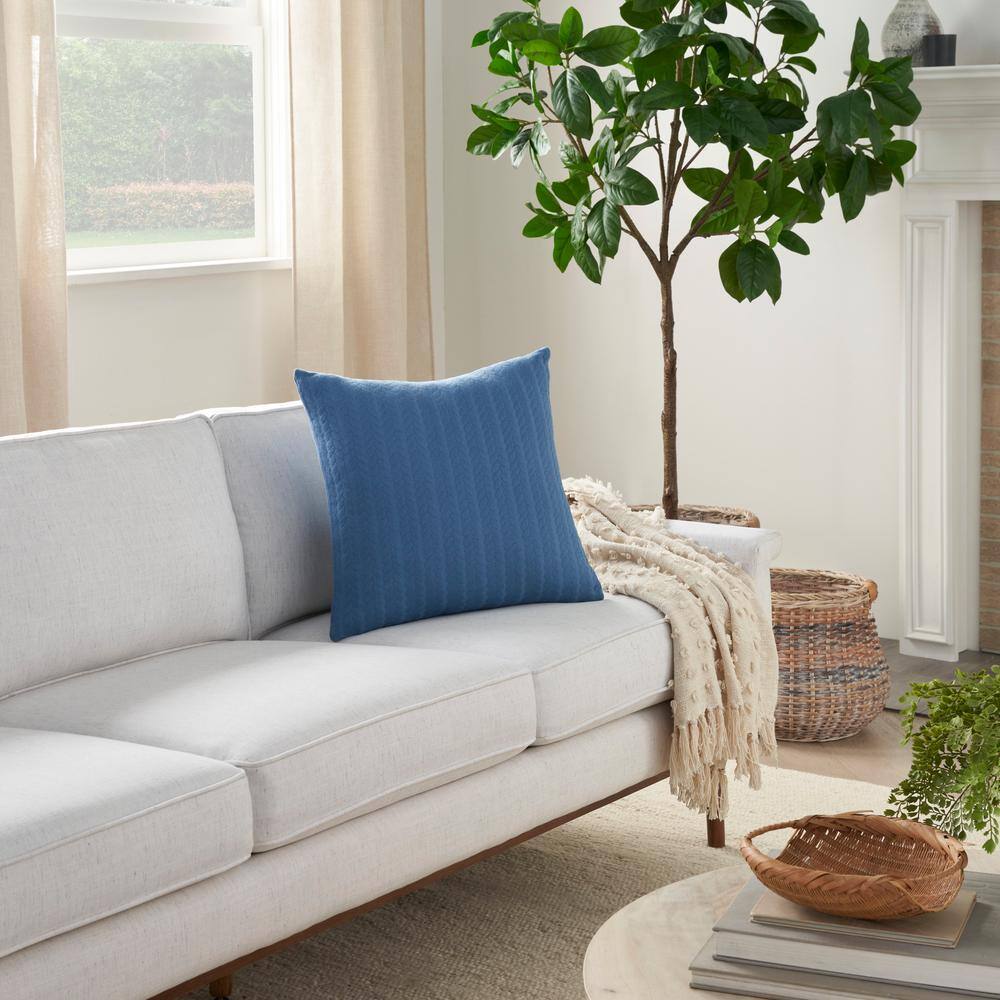 Blue Cotton Textured 18" Square Reversible Pillow Cover