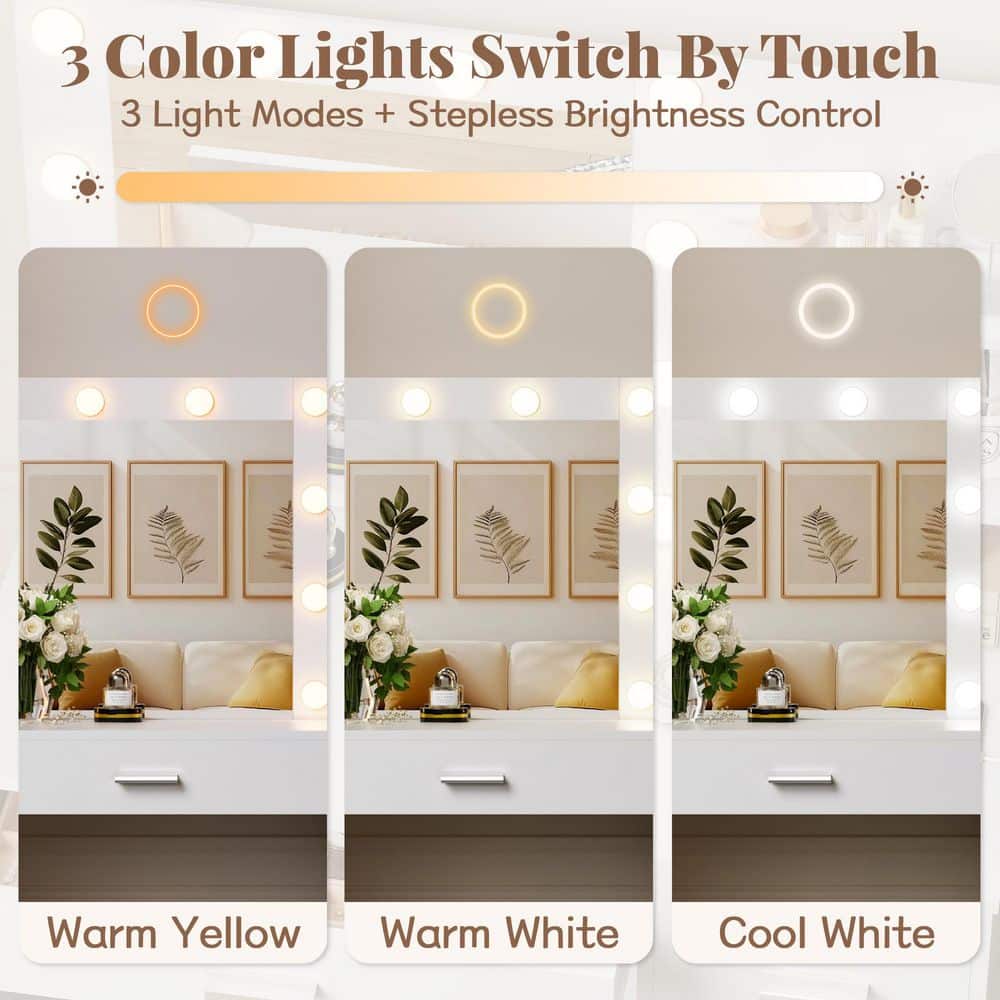 Vanity Desk with Lighted Mirror & Power Outlet, Makeup Vanity with Drawer & Cabinet White - thumbnail 5