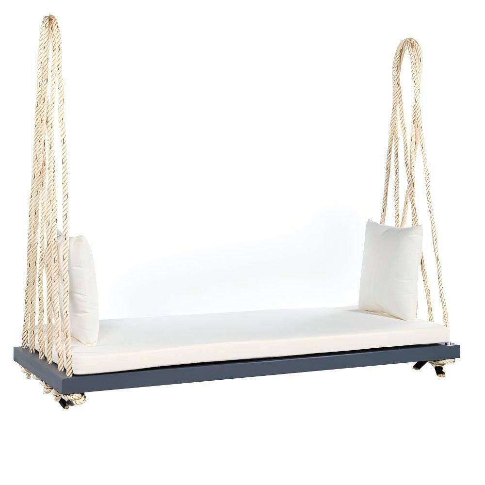 2-Person Gray Acacia Wood Porch Swing Bench with Beige Cushion and Pillows price history on PriceWatchPro