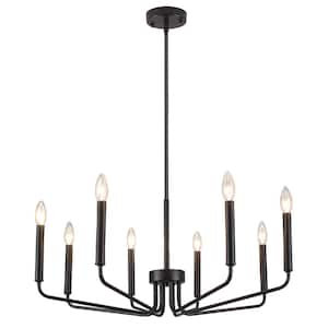 8-Light Black Linear Candle Chandelier for Dining Room Modern Lighting Fixtures