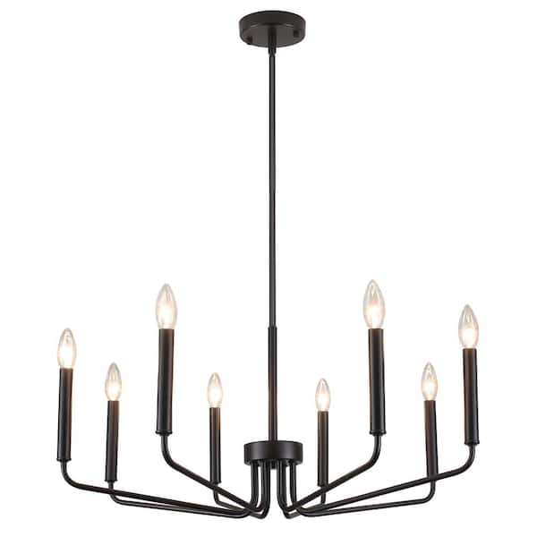 ADSENSTY 8-Light Black Linear Candle Chandelier for Dining Room Modern Lighting Fixtures