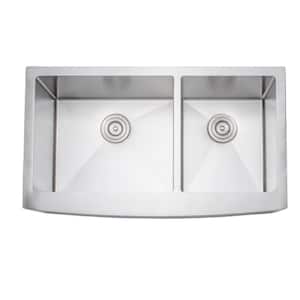 New Chef's Collection Handcrafted Farmhouse Apron Front Stainless Steel 36 in. 60/40 Double Bowl Kitchen Sink