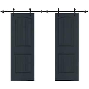 36 in. x 80 in. Camber Top in Charcoal Gray Stained Composite MDF Split Sliding Barn Door with Hardware Kit