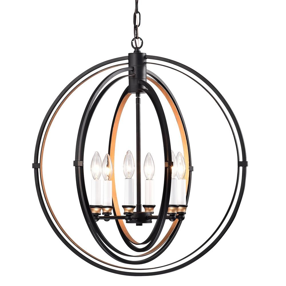 Orbit 6-Light Black and Bronze Modern Triple Hoop Orb Globe Chandelier price history on PriceWatchPro