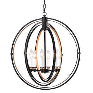 Orbit 6-Light Black and Bronze Modern Triple Hoop Orb Globe Chandelier