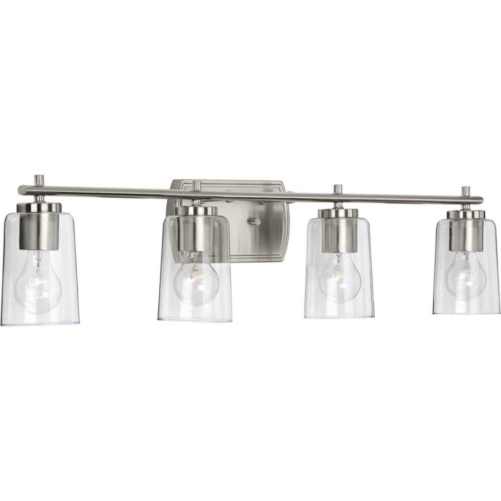 Adley Brushed Nickel 4-Light Bath Vanity with Clear Glass Shades