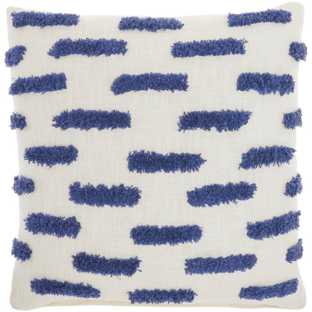 18" Square Blue Tufted Cotton Throw Pillow