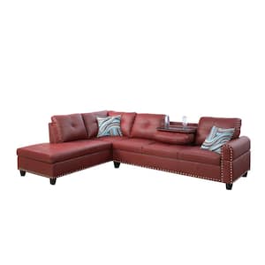 104 in. Round Arm 2-Piece Faux Leather L-Shaped Sectional Sofa in Burgundy