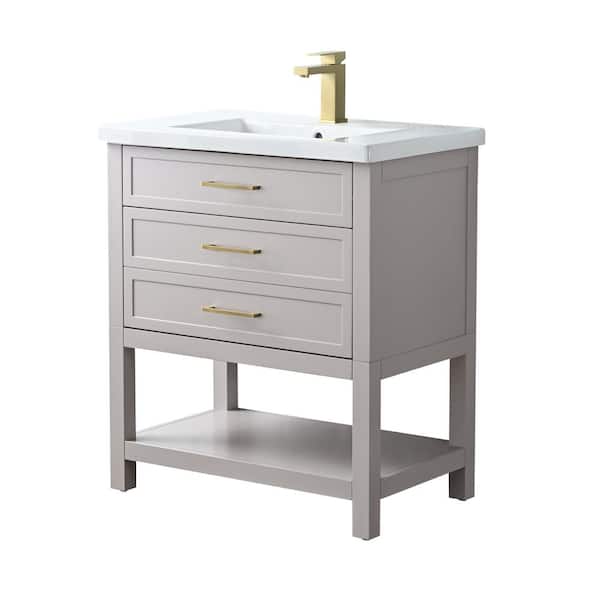 Arlo 30 in. W x 18 in. D x 34 in. H Bath Vanity in Taupe with White Ceramic Top