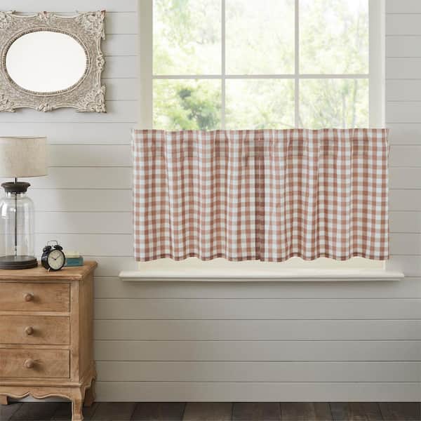 Annie Buffalo Check 36 in. W x 24 in. L Farmhouse Tier Window Panel in Portabella Soft White Pair