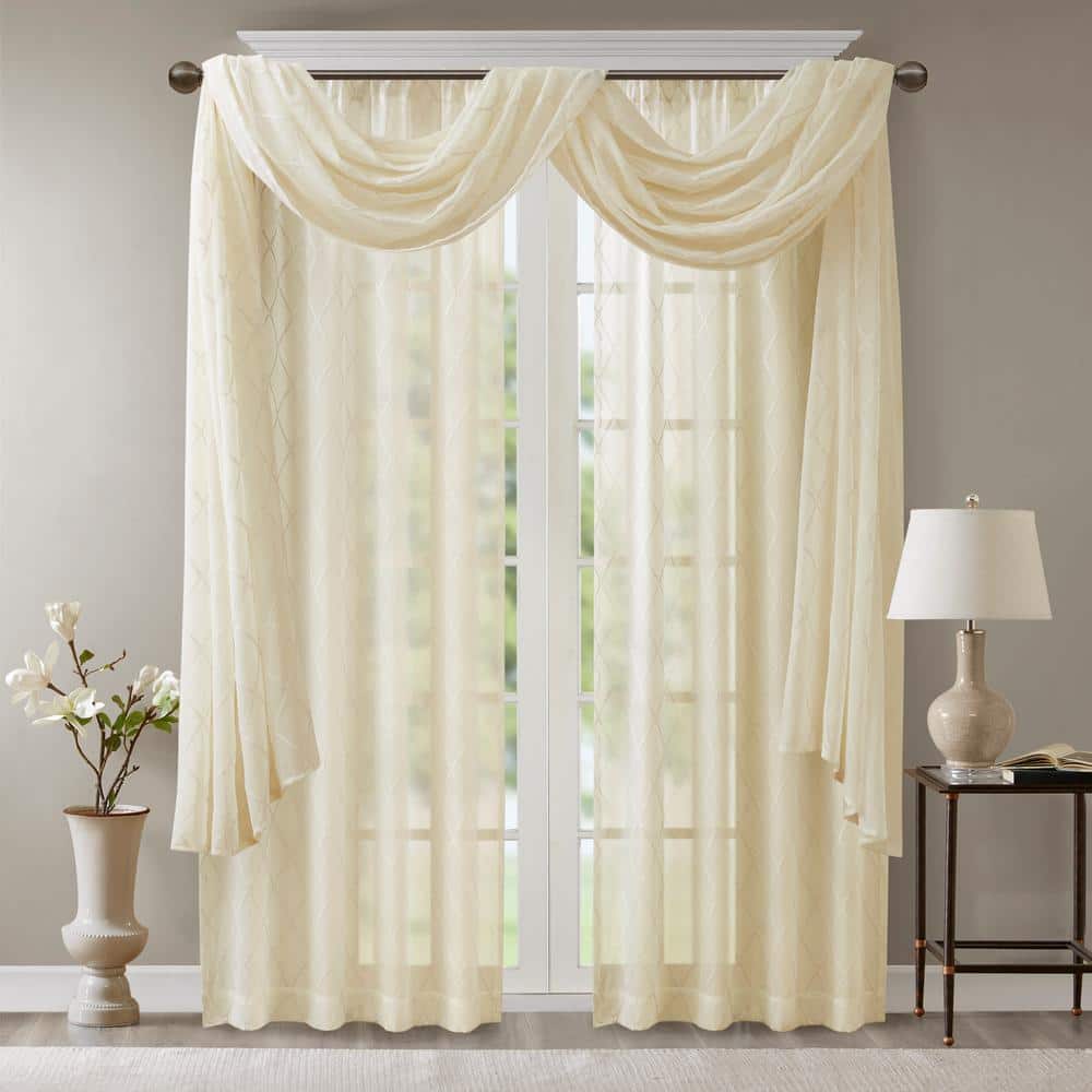 Ivory Diamond Sheer Embroidered Window Scarf Valance