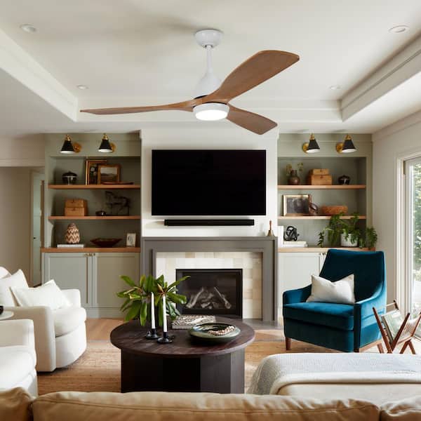 52 in. Indoor White Ceiling Fan with Light Remote ControlQuiet DC Motor 3-Blade Ceiling Fans 6-Speed Levels