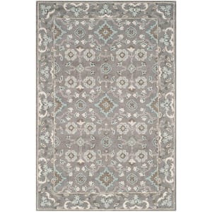 Blossom Gray Doormat 3 ft. x 5 ft. Border Area Rug