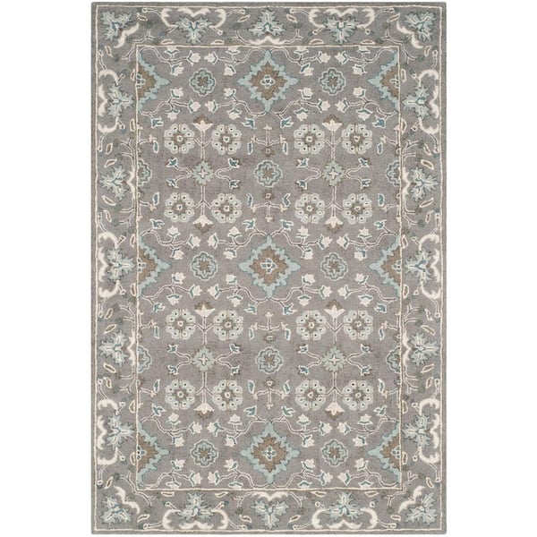 Blossom Grey 4 ft. x 6 ft. Border Area Rug