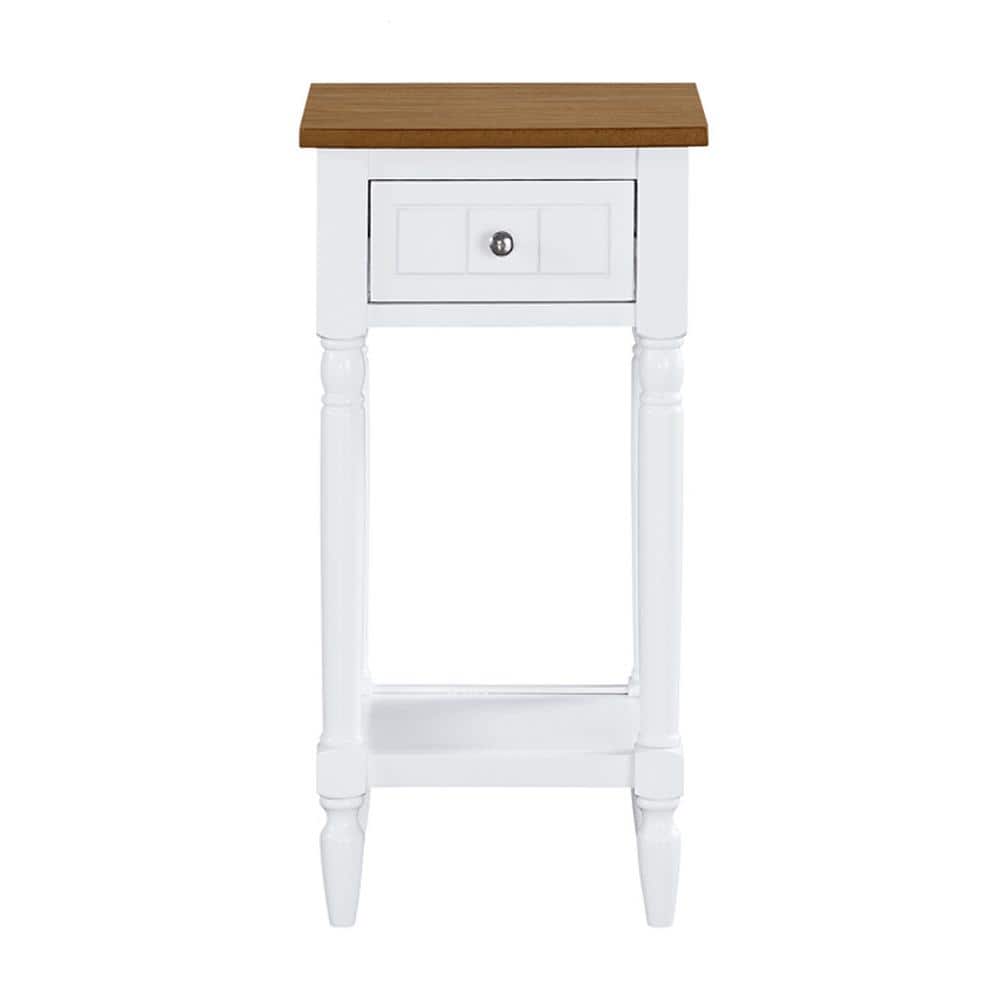 White and Medium Wood Spindle Leg Accent Table with Drawer