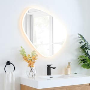 Rasso 32 in. W x 30 in. H Small Novelty/Specialty Frameless LED Light Wall Bathroom Vanity Mirror in Clear Glass