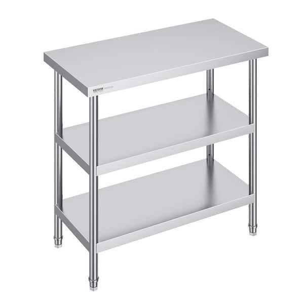 Kitchen Prep Table 18 x 36 in. BBQ Prep Table with 2 Adjustable Undershelf Heavy Duty Kitchen Utility Table, Silver